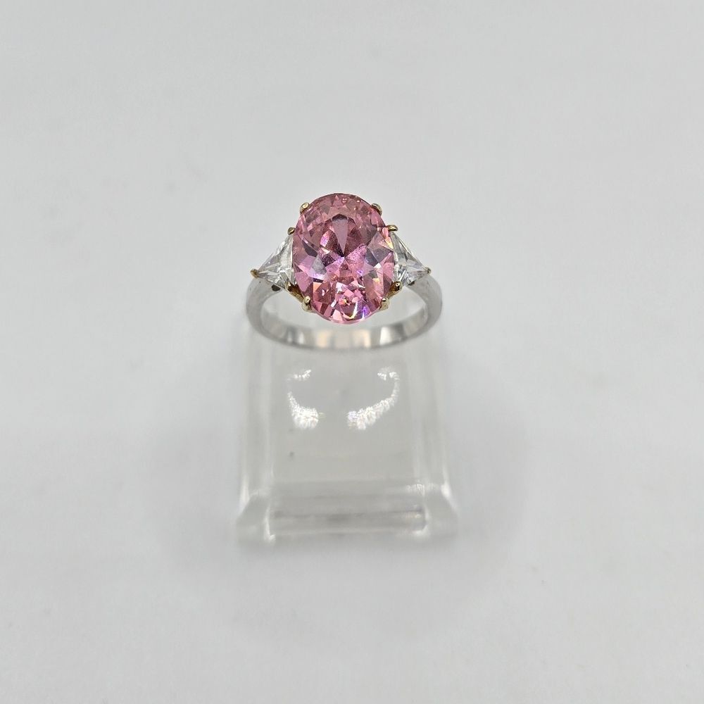 Antique Paul Kraus Oval Pink Sapphire Ring Unique 2 Tone Design CZ Cut Side S-8